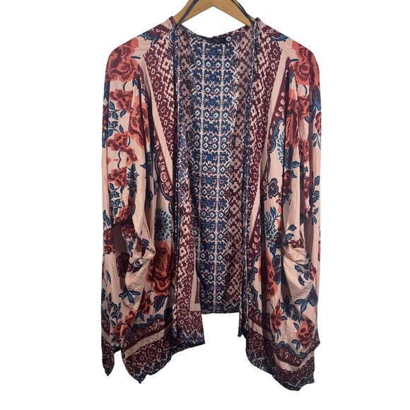 Angie Kimono Women L Red Blue Floral Boho Concert Wrap Blush Pink Spring Cover - Picture 1 of 4